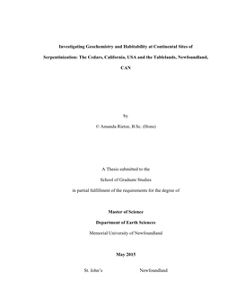 Investigating Geochemistry and Habitability at Continental Sites of Serpentinization