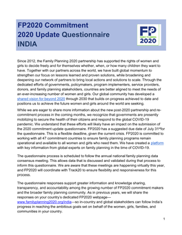 FP2020 Commitment 2020 Update Questionnaire INDIA