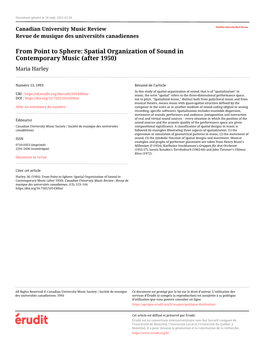 Spatial Organization of Sound in Contemporary Music (After 1950) Maria Harley