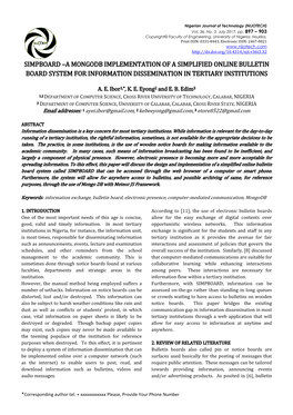 Simpboard –A Mongodb Implementation of a Simplified Online Bulletin Board System for Information Dissemination in Tertiary Institutions