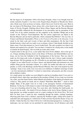 Timur Novikov AUTOBIOGRAPHY My Life Began on 24 September 1958 at 60 Liteiny Prospekt, Where I Was Brought from the Nearby Mater