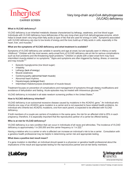 Very Long-Chain Acyl-Coa Dehydrogenase (VLCAD) Deficiency