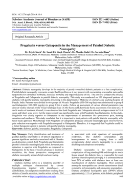 Pregabalin Versus Gabapentin in the Management of Painful Diabetic Neuropathy Dr