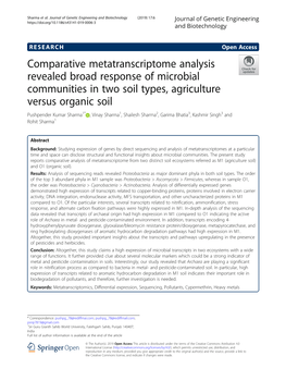 Comparative Metatranscriptome Analysis Revealed Broad Response