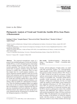 Phylogenetic Analysis of Viroid and Viroid-Like Satellite Rnas from Plants: a Reassessment