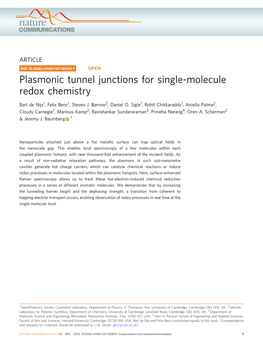 Plasmonic Tunnel Junctions for Single-Molecule Redox Chemistry