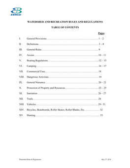 Watershed and Recreation Rules and Regulations