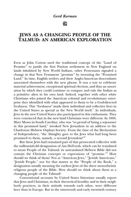 Jews As a Changing People of the Talmud: an American Exploration