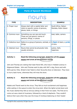 Parts of Speech Workbook