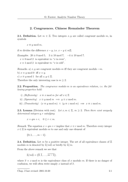 2. Congruences. Chinese Remainder Theorem