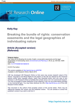 Breaking the Bundle of Rights: Conservation Easements and the Legal Geographies of Individuating Nature