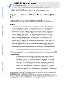 Diagnosis and Treatment of Chronic Myeloid Leukemia (CML) in 2015