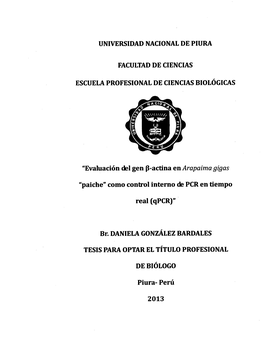 Evaluación Del Gen (3-Actina En Arapaima Gigas