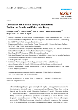 Clostridium and Bacillus Binary Enterotoxins: Bad for the Bowels, and Eukaryotic Being