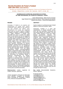 Injuries Incidence in Professional Team Football Players of Vitoria Da Conquista-Bahia