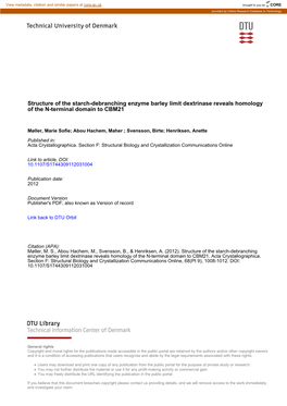 Structure of the Starch-Debranching Enzyme Barley Limit Dextrinase Reveals Homology of the N-Terminal Domain to CBM21