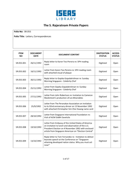 The S. Rajaratnam Private Papers