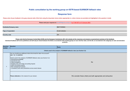 Public Consultation by the Working Group on €STR-Based EURIBOR Fallback Rates Response Form