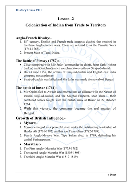 2 Colonization of Indian from Trade to Territory Growth of British Influence