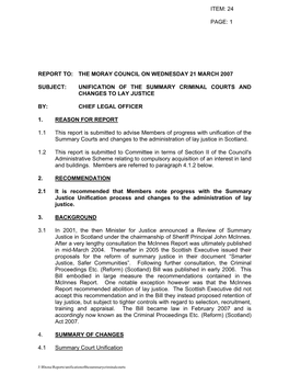 Unification of the Summary Criminal Courts and Changes to Lay Justice