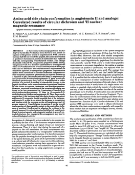 Amino Acid Side Chain Conformation in Angiotensin II and Analogs