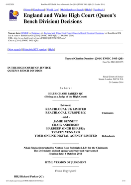 England and Wales High Court (Queen's Bench Division) Decisions