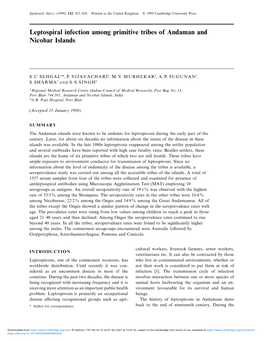 Leptospiral Infection Among Primitive Tribes of Andaman and Nicobar Islands