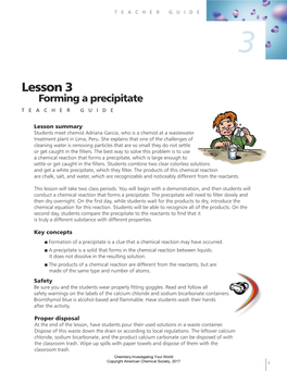 Lesson 3 Forming a Precipitate TEACHER GUIDE