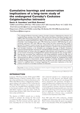 Cumulative Learnings and Conservation Implications of a Long-Term Study of the Endangered Carnaby's Cockatoo