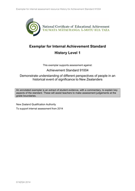 Internal Assessment Resource History for Achievement Standard 91004