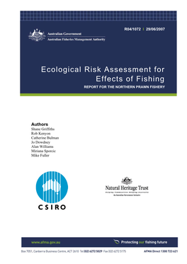 Ecological Risk Assessment for Effects of Fishing REPORT for the NORTHERN PRAWN FISHERY