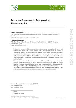 Pos(APCS2016)001 the Impact of the Space Ex- " Published in 2004 by the Kluwer Accretion Processes in Cosmic Sources: † ∗