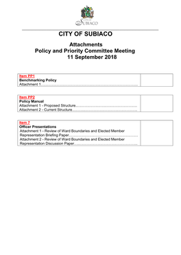 CITY of SUBIACO Attachments Policy and Priority Committee Meeting 11 September 2018