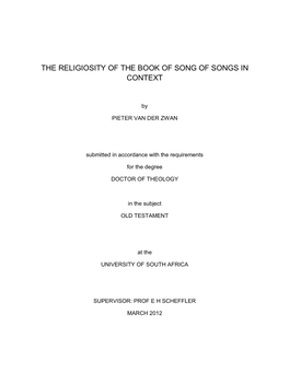 The Religiosity of the Book of Song of Songs in Context
