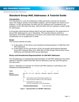 Standard Group MAC Addresses Standard Group MAC Addresses: a Tutorial Guide