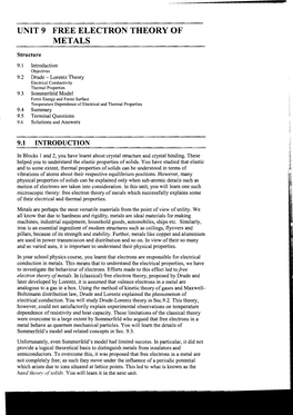 Unit 9 Free Electron Theory of Metals