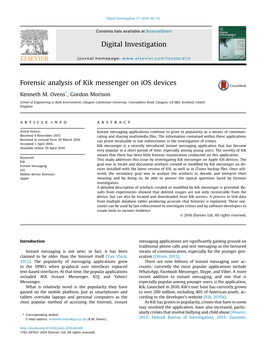 Forensic Analysis of Kik Messenger on Ios Devices