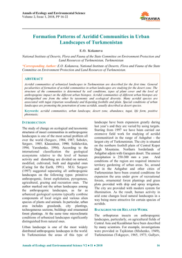 Formation Patterns of Acridid Communities in Urban Landscapes of Turkmenistan