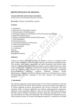 Biotechnology of Archaea- Costanzo Bertoldo and Garabed Antranikian