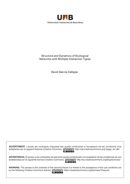 Structure and Dynamics of Ecological Networks with Multiple Interaction Types David García Callejas