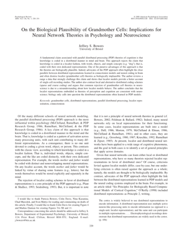 On the Biological Plausibility of Grandmother Cells: Implications for Neural Network Theories in Psychology and Neuroscience