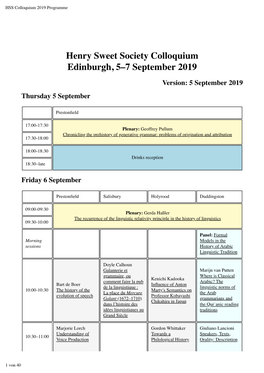 HSS Colloquium 2019 Programme