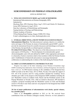 Subcommission on Permian Stratigraphy Annual Report 2012