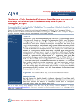 Distribution of Cylas Formicarius (Coleoptera: Brentidae) and Assessment of Knowledge, Attitudes and Practices of Community Towards Pests in Terengganu, Malaysia