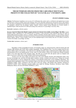 The Butterflies Species from the Carpathian Mountains Present in the Collection of "Lucian Blaga" University, Sibiu