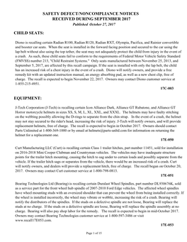 Child Seats: Equipment: Safety Defect/Noncompliance
