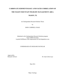 Carbonate Sedimentology and Facies Correlation of the Mason Mountain Wildlife Management Area: Mason, TX