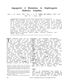 Aquaporin 2 Mutations in Nephrogenic Diabetes Insipidus