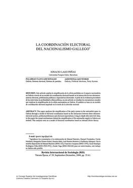 La Coordinación Electoral Del Nacionalismo Gallego*