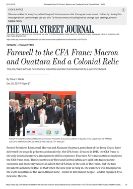 Farewell to the CFA Franc: Macron and Ouattara End a Colonial Relic - WSJ